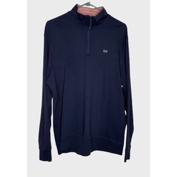 Vineyard Vines‎ Men’s Large Sweatshirt Pima Cotton 1/3 Zip Up Dark Blue MockNeck - Picture 1 of 7